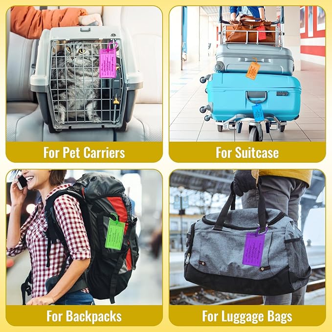 8 Pack Luggage Tags for Suitcases - Waterproof Suitcase Tags with ID Card, Personalised PVC Silicone Luggage Tags for Flying, Cruise, Travel Essentials