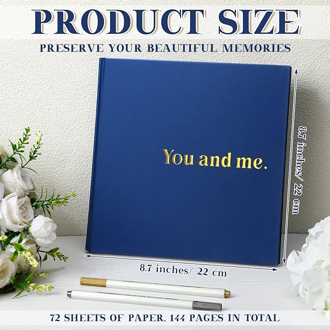 Colarr Hardcover Couples Scrapbook 144 Pages 8.7 x 8.7" Couples Photo Album Scrapbook Journal for 1 Year Wedding Memory Anniversary Photo Book Gift with 2 Markers