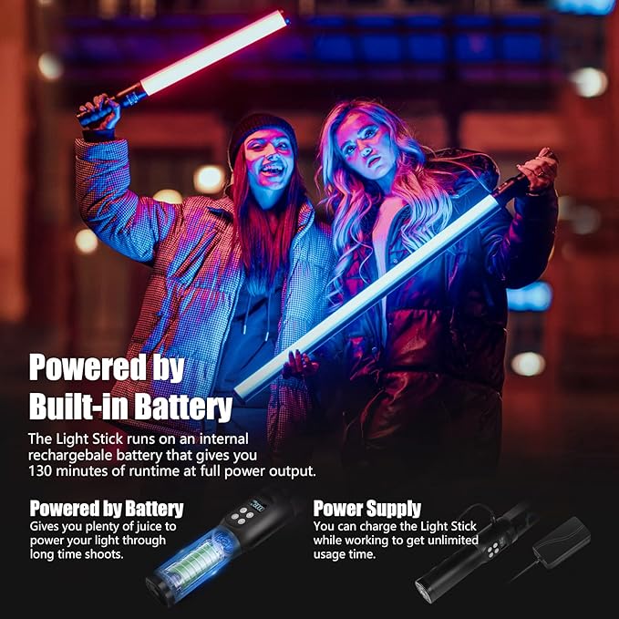 Mettlelite LS400P RGB Pixel LED Light Stick, Handheld Full Color RGBWW Continuous Output 2 ft with APP Control, 2800K-8000K, Customizable Pixel Light Effect, CRI97+ TLCI98+ Rechargeable Video Light