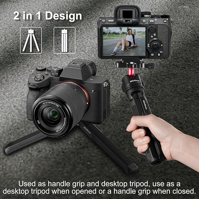 MINIFOCUS Aluminum Mini Tripod, Tabletop Handheld Tripods with 1/4'' and 3/8'' Screw, Portable Mini Travel Stand, Phone Holder for Gimbal Stabilizer DSLR Camera and Monopod