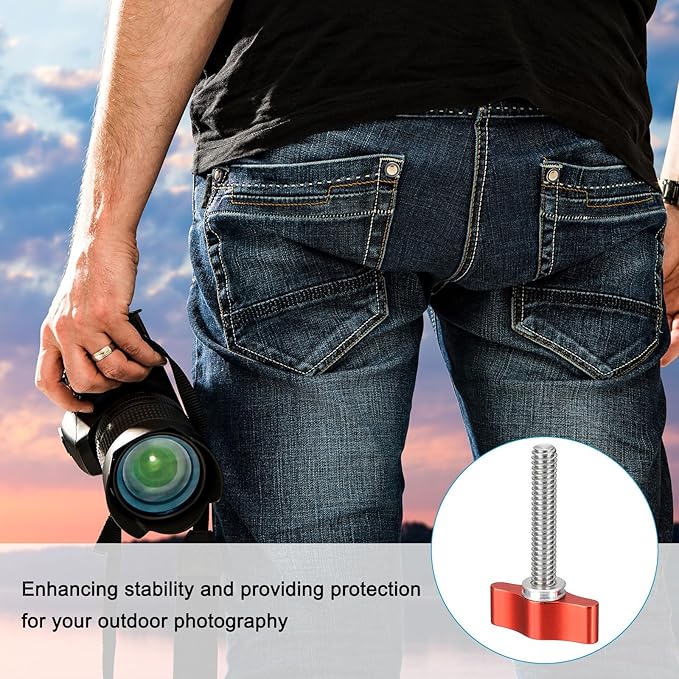 PATIKIL Clamping Screw Knob 1/4" x 1.89", 2Pcs Aluminum Alloy t Shaped Camera Thumb Screws for DSLR Flash Bracket Photography Light Stand Adapter Action Sports Camera Mounting System, Red