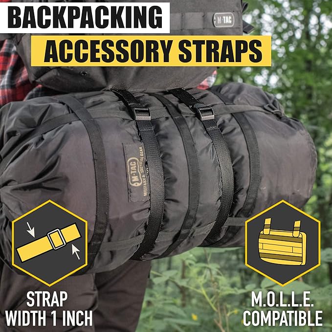 M-Tac Pack of 2X Utility Strap for Backpack Tactical Lashing for MOLLE Gear Plastic Buckle (Black, 40 inches)