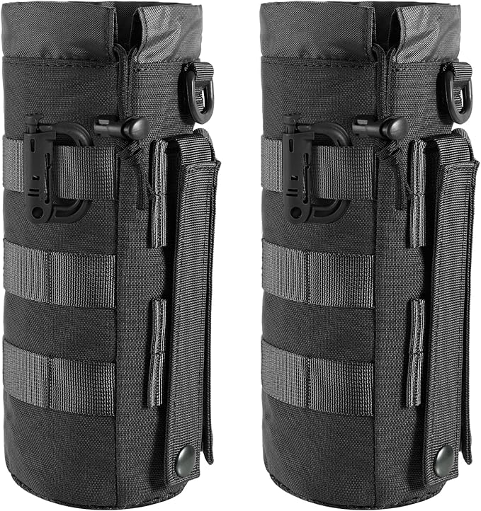 Tactical MOLLE Water Bottle Pouch with Drawstring Open Top & Mesh Bottom, Military Water Bottle Holder Bag Sports Travel Hydration Carrier