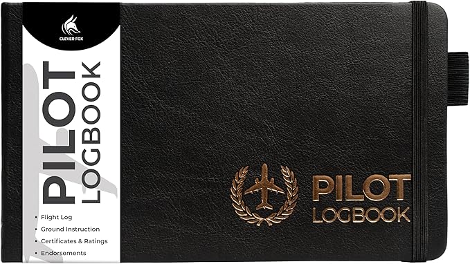 Clever Fox Pilot Logbook – Hardcover Flight Log Journal for Professional & Student Pilots – Aircraft Record Book, Aviation Gifts & Gear (Runway Black)