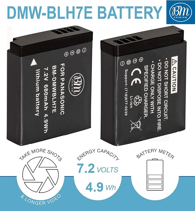 Big Mike's BM Premium 2-Pack of DMW-BLH7 Batteries and Charger for Panasonic Lumix DC-GX850, DMC-LX10, DMC-LX15, DMC-GM1, DMC-GM1K, DMC-GM1KA, DMC-GM1KS, DMC-GM5, DMC-GM5KK Digital Camera