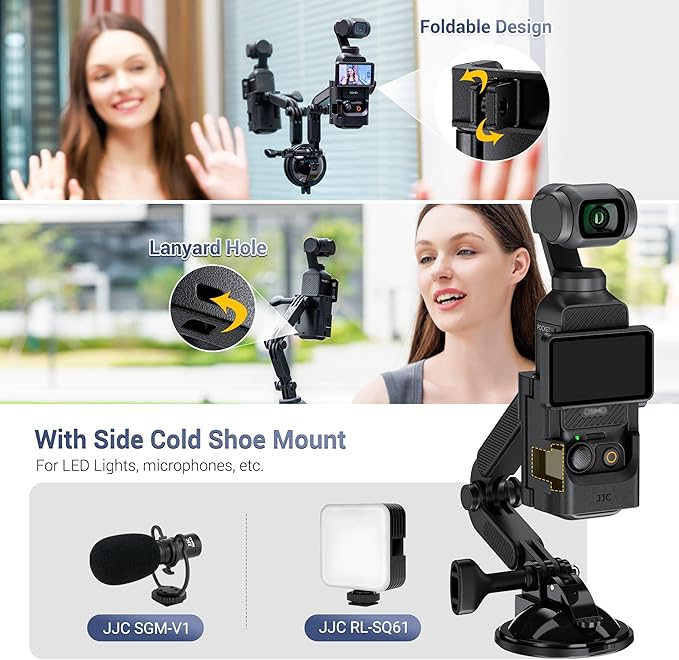 Pocket 3 Suction Cup Mount,Car Interior Windshield Dash Holder with 2 Detachable Expansion Arms for Xtra Muse Osmo Pocket 3 Action 5 Pro 4 3 Hero 13 12 11 10 9 8 Insta 360 X5 X4 Car Mount Accessories