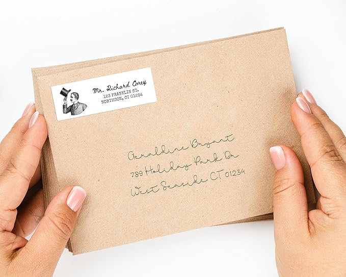 Personalized Return Address Labels - Vintage Elements - Over 80 Images to Choose from - Custom Self Adhesive Stickers for Envelopes (60-960 Labels) (Black & White Inkwell Style)
