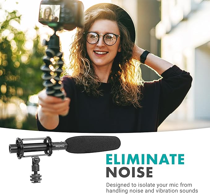 Movo SMM1 Microphone Shock Mount with Camera Cold Shoe for Shotgun Microphones 19-25mm in Diameter (Including Rode NTG-1, NTG-2, Sennheiser MKE-600)