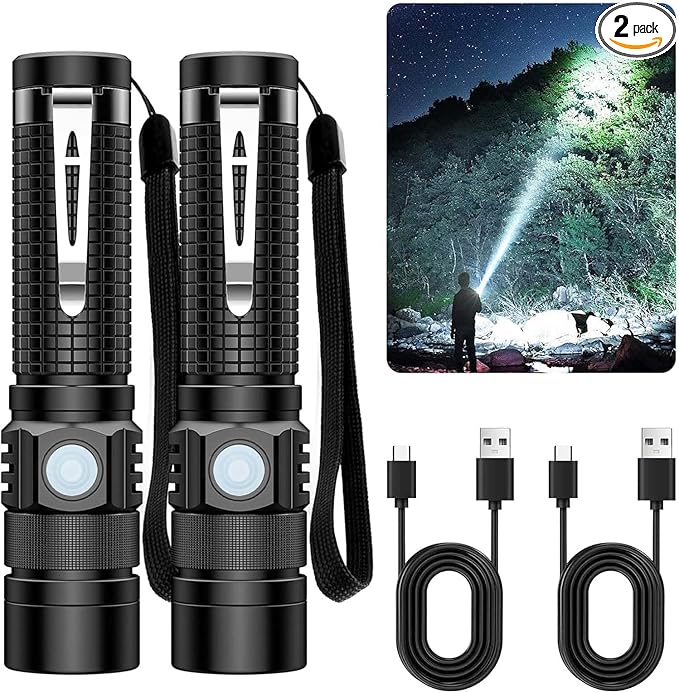 Pocket EDC Flashlight Rechargeable - 4.9inch & Emergency One Click SOS, Super Bright Small LED Flashlight 3Hr USB-C Fast Charging, Waterproof Portable Small EDC Flashlight for Home, Camping, Hiking