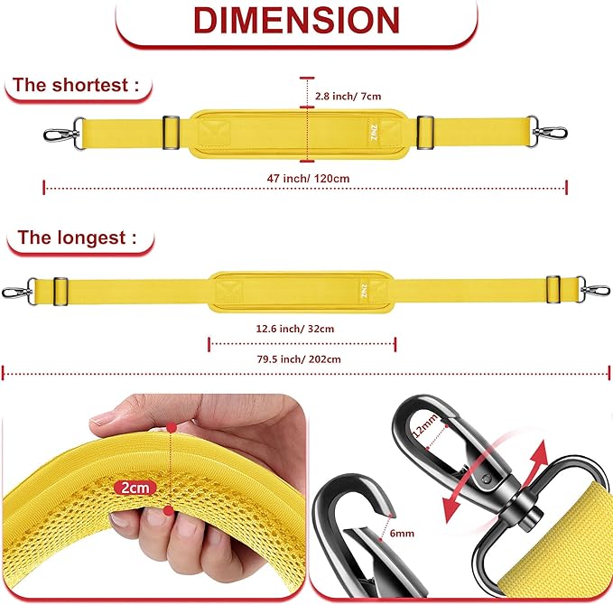 ZINZ 79.5" Universal Strap with Ultra-Thick Fixed Breathable Pad - Adjustable Heavy-Duty Shoulder Strap for Laptop, Crossbody, Luggage, Gym, Camera Bag and More - Y01E01