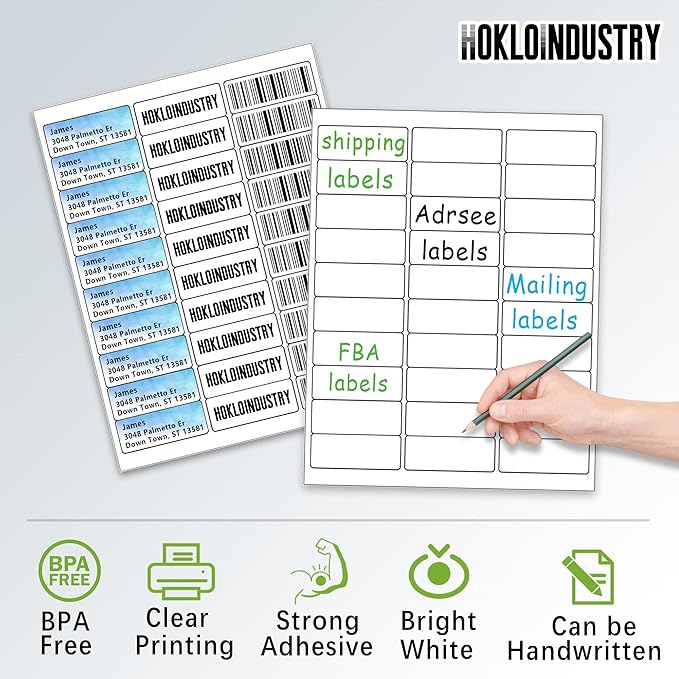 1" x 2-5/8" Printable Mailing Labels - 15,000 Total (500 Sheets) - White, Permanent Adhesive