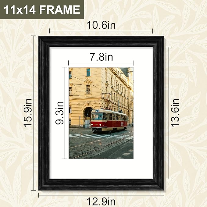 Vittanly 11x14 Picture Frame Set of 4, Vintage Photo Frame for Wall or Tabletop, Display 8x10 Pictures with Mat or 11x14 without Mat, Rustic Farmhouse Home Decor, Distressed Black