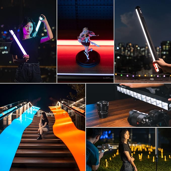 VILTROX K60 2 Pack RGB LED Video Light Stick with APP Control, Handheld 360° RGB Tube Light Wand for Photography, 2500K-8500K Dimmable, CRI97+,26 Light Scenes, LCD Display, 2200mAh Battery