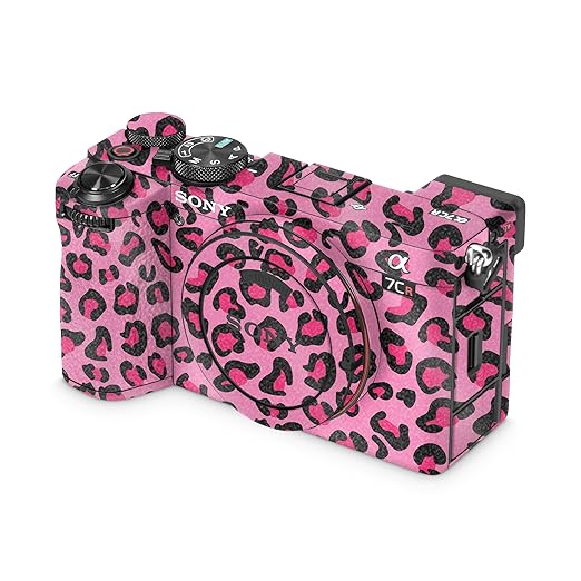 Glossy Glitter Camera Skin Compatible with Sony Alpha 7CR Camera (2023) - Pink Leopard - Premium 3M Vinyl Protective Wrap Decal Cover - Easy to Apply | Crafted in The USA by MightySkins