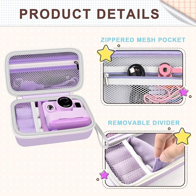Case Compatible with DYLANTO for ESOXOFFORE for ETIKEZ for YTETCN for DUDUDRAGON Instant Print Camera, Kids Camera Storage for Accessories (Box Only) (Single Case, Purple)