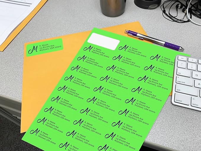 Blank Labels Fluorescent Yellow FBA & Mailing Labels – 2.625" x 1", 30 Per Sheet, Bright High-Visibility, Permanent Adhesive, Laser & Inkjet Compatible