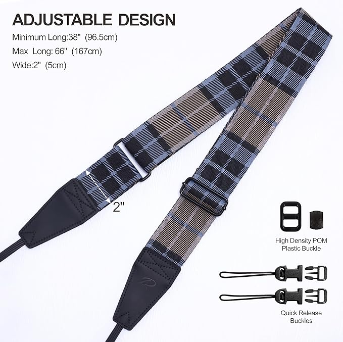 Padwa Lifestyle Adjustable Camera Strap - 2" Top Layer Cowhide Head Camera Straps for Photographers, Cotton Adjustable Neck Shoulder & Crossbody Strap Quick Release for All Cameras and Binoculars