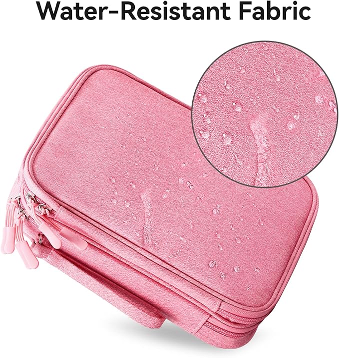 Large Electronics Organizer, Travel Accessories Cord Pouch for 7.9 Inch Tablet, Cables, Charger, Power Adapter, 2 Layers (Rosy Pink)