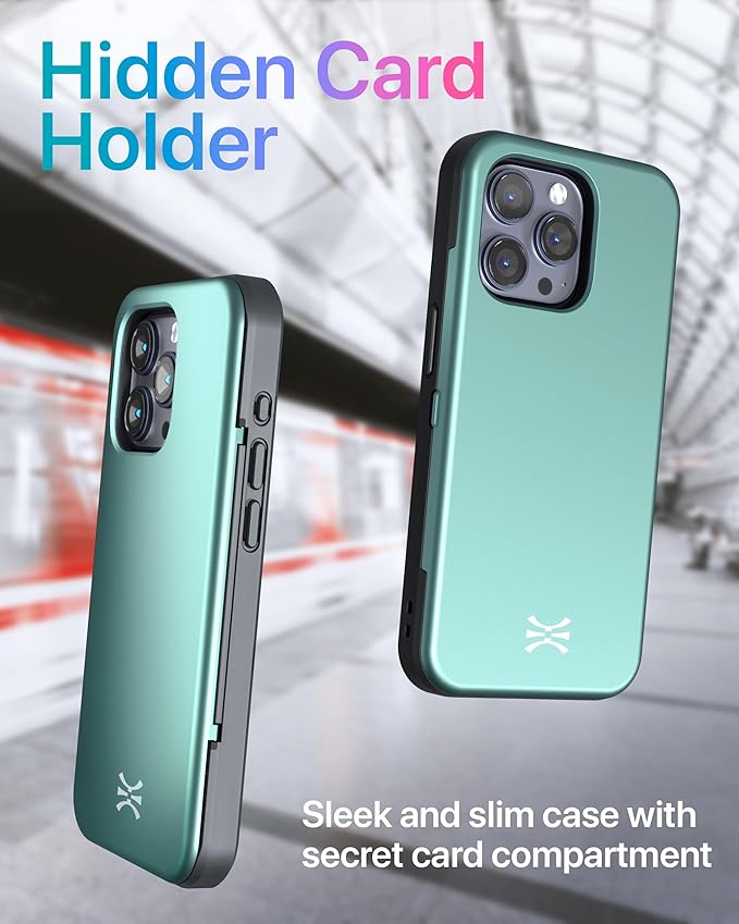 TORU for iPhone 15 Pro Wallet Case with Card Holder, Hidden ID Credit Card Slot Flip Kickstand, Slim Fit Shockproof Heavy Duty Phone Cover with Strap - Green