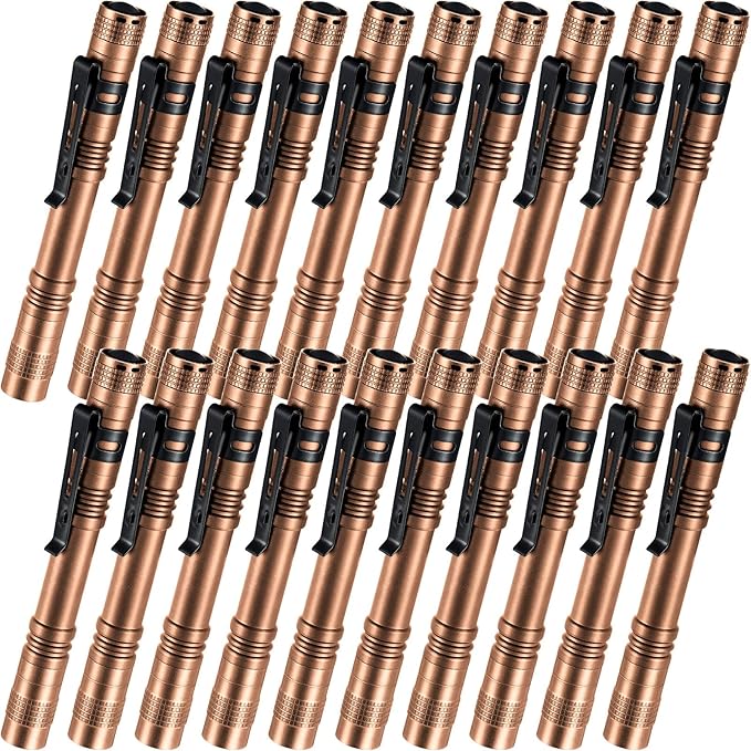 Hortsun 20 Pcs Mini Pen Light Flashlights Christmas Gifts for Men Pocket Flashlights Pen with Clip Small LED Handheld Slim Torches Without Battery(5.12 Inch,Brown)