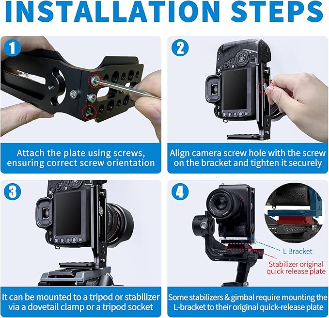 Bestoct DSLR Camera L Bracket with 1/4" & 3/8" Screw Hole, Vertical Horizontal Switching Tripod Mount Quick Release Plate Compatible with Canon Nikon Sony Stabilizer Tripod Monopod,for Arca Interface