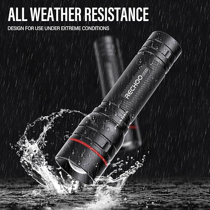 RECHOO Rechargeable Flashlights High Lumens, G1000 Super Bright Flash Light, Small Zoomable Led Flashlight with 3 Lighting Modes, Portable Tactical Flashlights for Camping (Battery Included)