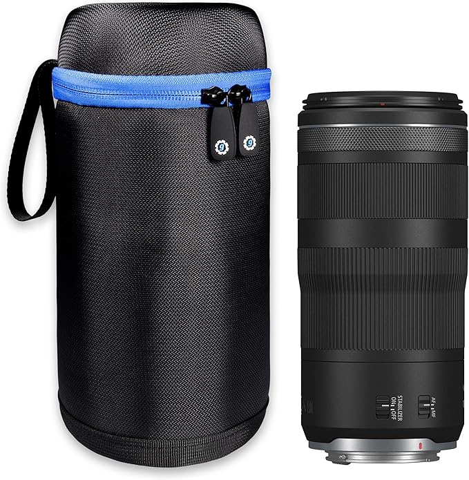 WGear Semi-Hard Lense Case for DSLR Camera Lens (Canon, Nikon, Sony, Pentax, Olympus, Panasonic,etc), Medium Size with Carabiner, Lens Cleaning Wipe (Black Medium)