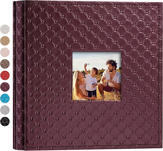 Mublalbum Small Photo Album 4x6 200 Photos Leather Cover Picture Book with Horizontal Pockets for Baby Wedding Anniversary and Family (Wine Red)