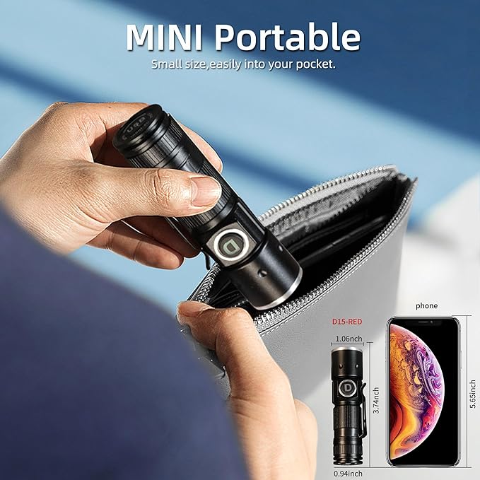DARKDAWN Redlight Flashlight Rechargeable USB, LED Mini Red Light Flashlights Focus Adjustable, Flash Light Portable with Pocket Clip for Fishing, Beekeeping, Hunting, Night Astrophotography