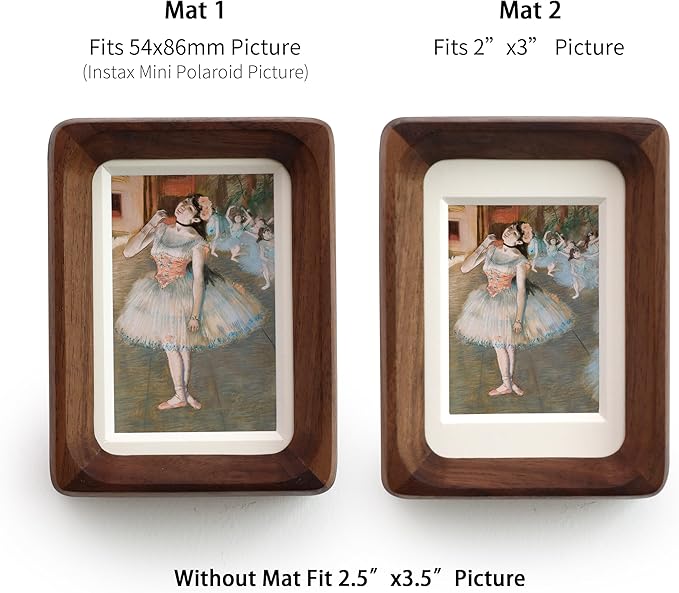 SoochART Walnut Wood Picture Frame,Picture 2x3 with Mat or 2.5x3.5 Without Mat,Standing Desk Photo Frame 2.5 by 3.5,Plexiglass,Tabletop or Wall Display