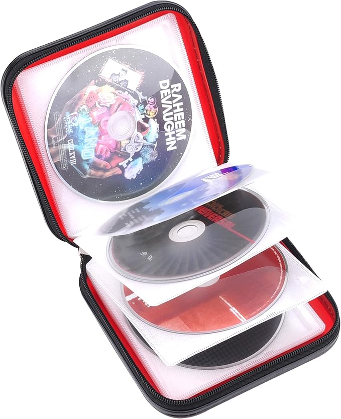 CD DVD Wallet, 32 Capacity Heavy Duty, DVD CD Case Holder for Car, Portable DVD/VCD Storage Disk, Hard Shell Sturdy case , Car CD Disk Holder, Booklet, Blu-ray Wallet (32 Capacity,Red)