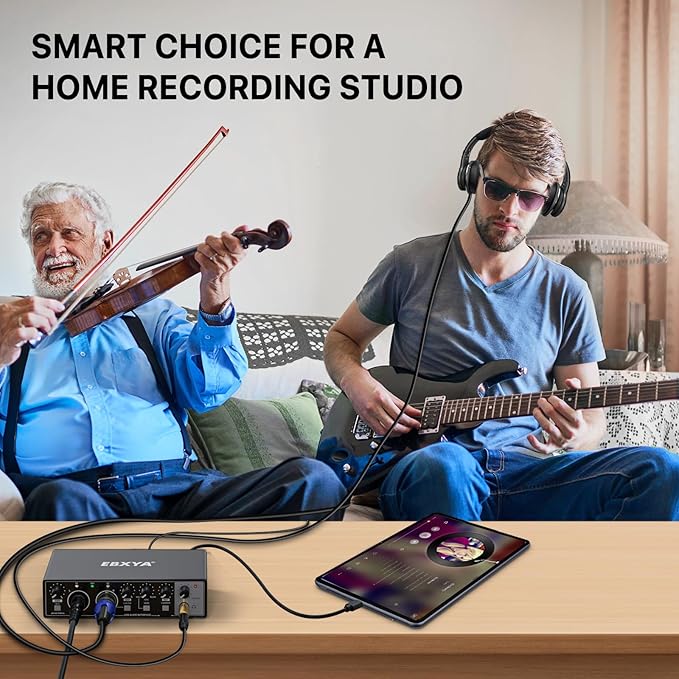 EBXYA 2x2 Audio Interface for Recording Music, 24-bit/192kHz Plug and Play USB Interface for PC and Mac, Studio, Guitar, Podcast, Streaming(Metallic Black)