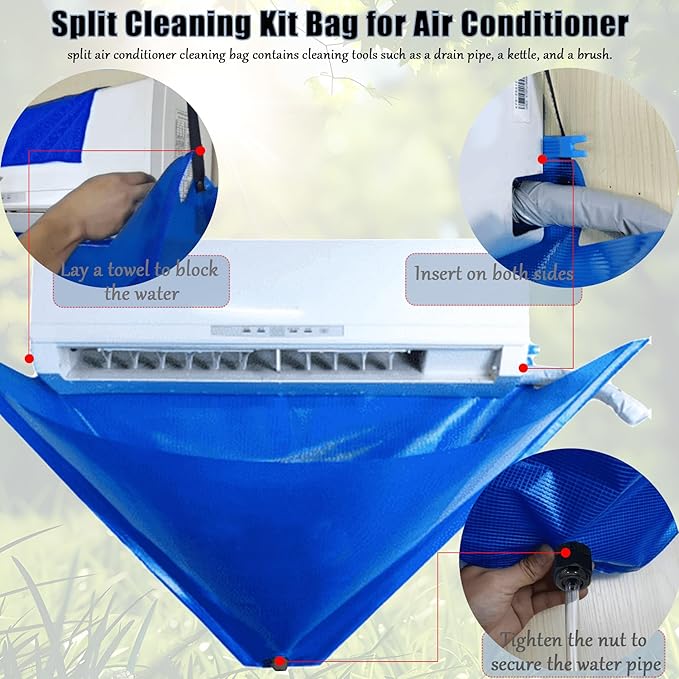 Mini Split Cleaning Bag, for Home Air Conditioning Units Air Conditioner Cleaning Kit, Mini Split Cleaning Kit for DIY Daily Cleaning of Wall-Mounted Air Conditioners (Blue Without Kettle)