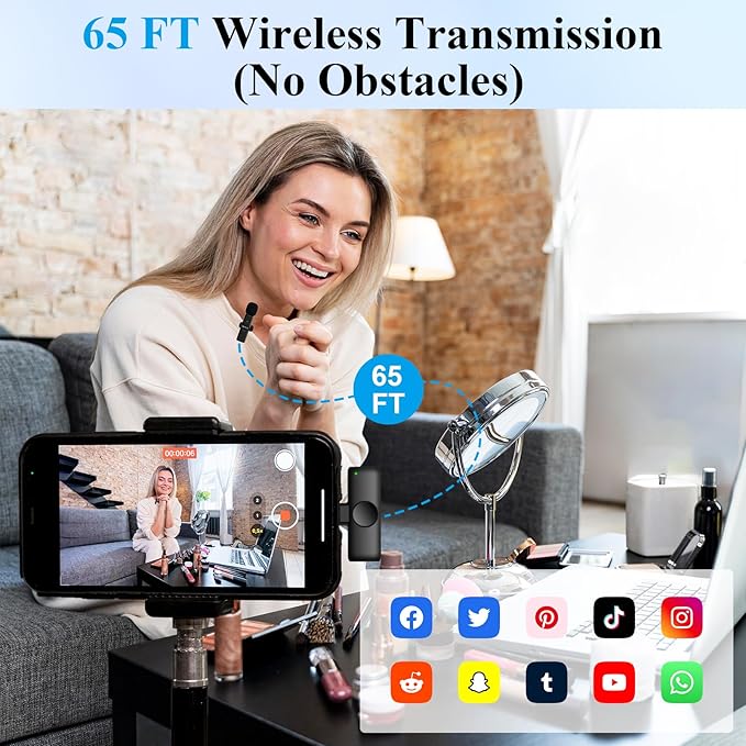 Professional Wireless Microphone for iPhone, iPad, 2pcs Wireless Microphones with Crystal Clear Sound Quality, Mini Microphone Plug-Play for Interview Video Podcast Vlog YouTube Tiktok