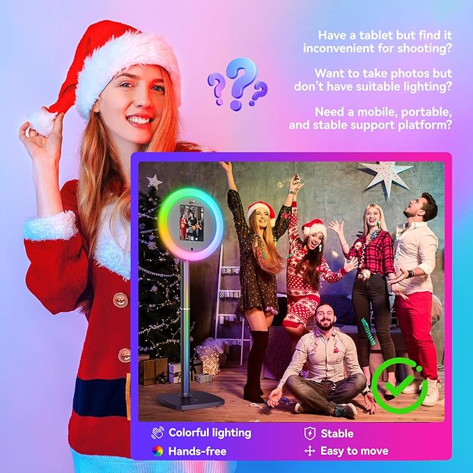 Portable Photo Booth for I pad 10.9in 10.2in 11in 12.9in, with Cyratok Software APP Control Ring Light, Lightweight & Rolling Base Selfie Photo Booth Machine for Weddings, Parties
