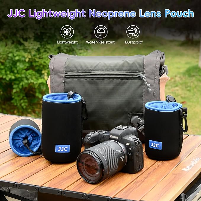 JJC Drawstring Neoprene Camera Lens Pouch Case, Protective Lens Bag for Mirrorless Lenses Up to 2.9 x 3.9" (D X H) for Canon RF 35mm EF 50mm EF-S 18-55mm EF-M 15-45mm Sony E 50mm & More