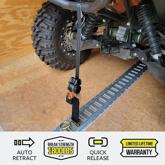 DC Cargo Mall Retractable Ratchet Straps - E-Track and Bolt-On Mounting Options (2 Pack) 1" x 6' - 4,000lbs Break Strength Heavy Duty Auto Self Retracting Tie Down Straps