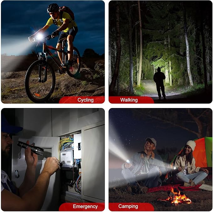 COSOOS 2 Tactical Flashlights with Holsters, Bright LED Flashlight High Lumen, 5 Mode Portable Zoomable Waterproof Flash Light for Hiking, Outdoor Camping Gear Essential, No AAA Battery