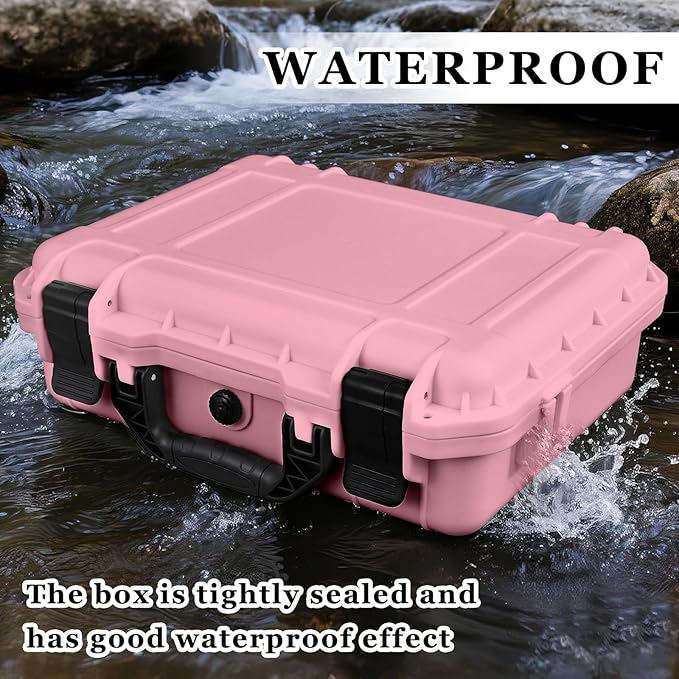 Relaxweex 1 Pcs 14.3 x 11.4 x 4.5 Inch Waterproof Hard Case with DIY Customizable Foam Insert Portable Protective Case with Knife for Camera Drones Equipments Tools Test Instruments (Pink)