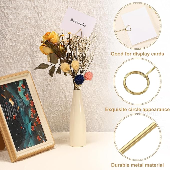 uxcell 30 Pcs Table Card Holders, 11.8 Round Metal Craft Wire Clips Picture Clip Table Number Holders Picks for Wedding, Photos, Memo, Restaurant, Gold