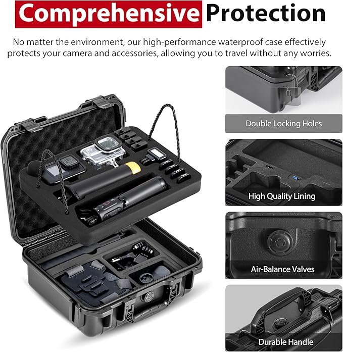 Hard Case Organizer For Gopro Hero 13/12/11/10/9/8 Media Mod/Volta/Protective Housing/Chest Mount Creator Edition Accessories Waterproof Travel Storage Carrying Case 12.4 * 4.7 * 10.4inch