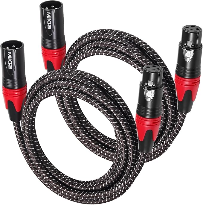 6ft XLR Cables Braided 2 Pack Red Color Coded, Premium XLR Patch Cables Short for Microphone DJ Anti-tangling
