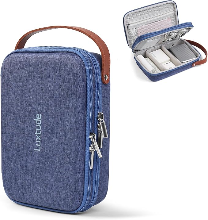 Luxtude Electronic Organizer Travel Case, Portable Tech Organizers, Hard Charger Organizer, Travel Cable Organizers, Tech Bag (Double-Layer, Blue, Medium)