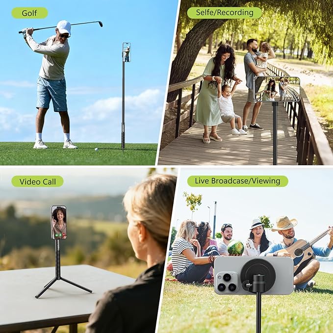 CAMOLOGEEK Monopod and Tripod Selfie Stick to Record Golf Swing Training Aid with Ground Spike Stake & Gopro Adapter & 1/4" Screw, Magnetic Golf Phone Holder Compatible with Magsafe iPhone