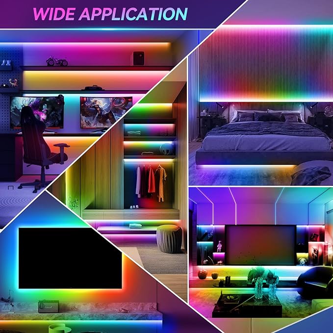 HOUHUI LED Strip Lights, 16.4Ft 150LEDs RGB LED Lights for 32-75 Inch TV Behind,Music Sync App Control TV LED Strip with Remote,USB Plug-in Bias LED Strips Lights for Bedroom Game Cabinet Desk Shelf