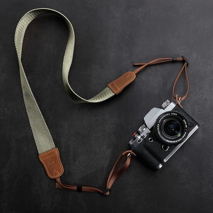 Padwa Lifestyle Light Green Camera Strap - 1.5" Wide Vintage Crazy Horse Cowhide Head Cotton Straps,Adjustable Woven Neck Shoulder Camera Straps for All DSLR Cameras and Photographers Christmas gift