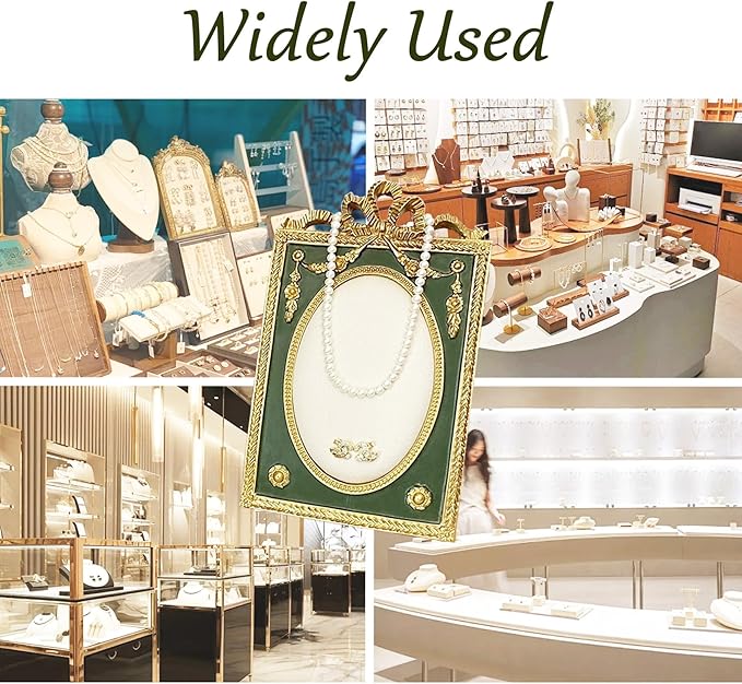 Gold Jewelry Display Holder Vintage Necklace Elegant Earring Holder & Necklace Stand for Women, Baroque Photo Frame Organizer with Velvet Backing, Wedding Gift & Mother’s Day Present