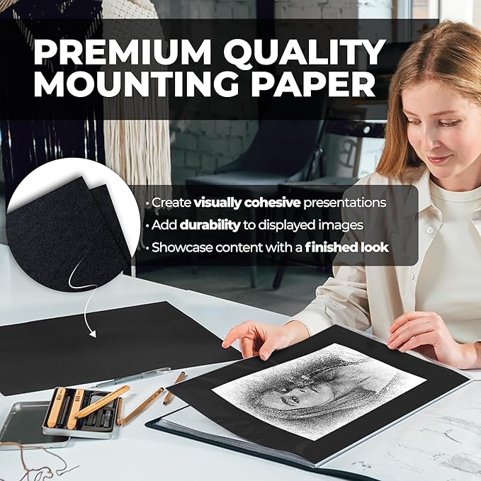 Dunwell 11x17 Art Portfolio Binder with Black Mounting Paper (Black), Large Portfolio Folder for Artwork Storage, 24 Clear Plastic Sleeves, Displays 48 Pages, Acid-Free 11 x 17 Presentation Book