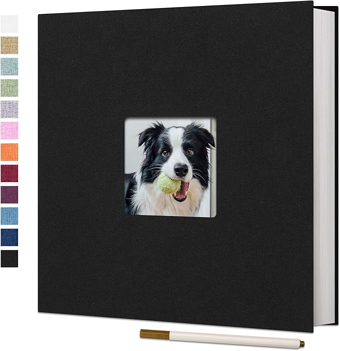 Vienrose Large Photo Album Self Adhesive for 4x6 8x10 Pictures Linen Scrapbook Album DIY 60 Blank Pages with A Metallic Pen