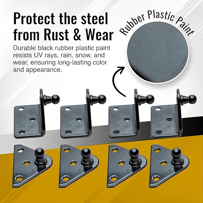 10MM Ball Stud Mounting Black Bracket for Gas Struts - Heavy Duty Lift Support Shock Brackets with Stainless Steel Screws - Ideal for Spring Hood Struts & Closer Piston Prop Mounts – x4 Flat x4 Angled